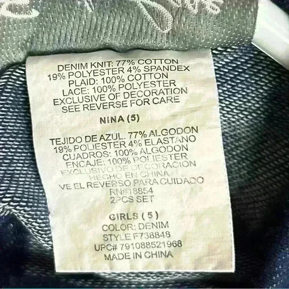 Emily Rose Cut Out Shoulder Girls Sz 5 Denim Flower Lace Trim - Picture 12 of 12